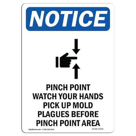 OSHA Notice Sign, Pinch Point Watch With Symbol, 5in X 3.5in Decal, 10PK